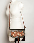 American Darling ADBG910 Clutch Hand Tooled Hair-On Genuine Leather Women Bag Western Handbag Purse