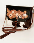 American Darling ADBG910 Clutch Hand Tooled Hair-On Genuine Leather Women Bag Western Handbag Purse