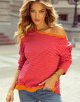 Camila Striped Side Buttons Drop Shoulder Top