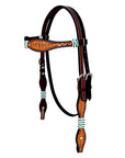 Hilason Western Horse Hand Tooled American Leather Headstall Rawhide Braided Brown