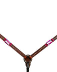 Bar H Equine Horse Genuine Leather RawHide Stud Breast Collar ,Headstall Brown