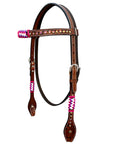 Bar H Equine Horse Genuine Leather RawHide Stud Breast Collar ,Headstall Brown