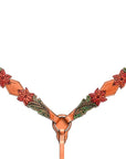 Bar H Equine Horse Genuine Leather Floral Design Hand Painted Breast Collar ,Headstall Brown