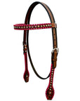 Bar H Equine Horse Genuine Leather Buckstitch Stud Breast Collar ,Headstall Brown
