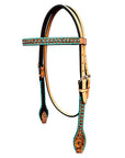 Bar H Equine Horse Genuine Leather Stud Breast Collar ,Headstall Tan