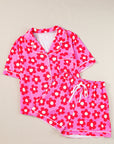 Flower Print Buttoned Shirt And Drawstring Waist Pajama Set