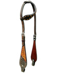 Bar H Equine Horse LeatherLeaf Hand Carved One Ear Headstall Brown