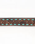 BAR H EQUINE Turquoise Sunflower Floral Hand Carved Western Fashion Premium Leather Belt Brown