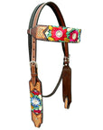 Bar H Equine Western Horse Floral Embroidery Design Genuine American Leather Tack Set