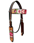 Bar H Equine Western Horse Floral Embroidery Design Genuine American Leather Tack Set
