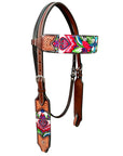 Bar H Equine Western Leather Horse Headstall & Breast Collar Brown