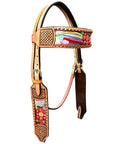 Bar H Equine Western Leather Horse Headstall & Breast Collar Tan