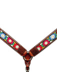 Bar H Equine Horse Genuine Leather embroidery design Breast Collar ,Headstall Brown