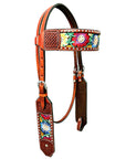 Bar H Equine Horse Genuine Leather embroidery design Breast Collar ,Headstall Brown