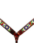 Bar H Equine Horse Genuine Leather embroidery design Breast Collar ,Headstall Brown