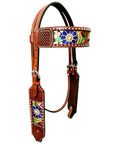 Bar H Equine Horse Genuine Leather embroidery design Breast Collar ,Headstall Brown