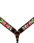 Bar H Equine Horse Genuine Leather embroidery design Breast Collar ,Headstall Brown
