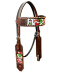 Bar H Equine Horse Genuine Leather embroidery design Breast Collar ,Headstall Brown
