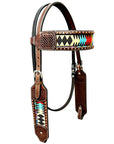 Bar H Equine Horse Genuine Leather embroidery design Breast Collar ,Headstall Brown