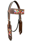 Bar H Equine Horse Genuine Leather embroidery design Breast Collar ,Headstall Brown