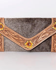 OHLAY WALLET Hand Tooled Hair-on Genuine Leather women bag western handbag purse