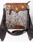 OHLAY MESSENGER Hand Tooled Hair-on Genuine Leather women bag western handbag purse