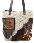OHLAY KB373 TOTE Hand Tooled Upcycled Wool Upcycled Canvas Hair-on Genuine Leather women bag western handbag purse