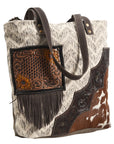 OHLAY KB373 TOTE Hand Tooled Upcycled Wool Upcycled Canvas Hair-on Genuine Leather women bag western handbag purse