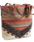 OHLAY KB376 TOTE Hand Tooled Upcycled Wool Upcycled Canvas Hair-on Genuine Leather women bag western handbag purse
