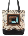 OHLAY KB386 TOTE Hand Tooled Upcycled Wool Upcycled Canvas Genuine Leather women bag western handbag purse