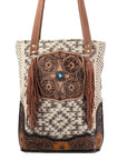 OHLAY KB394 TOTE Hand Tooled Upcycled Wool Upcycled Canvas Genuine Leather women bag western handbag purse