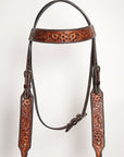 HILASON Western American Leather Horse Headstall & Breast Collar Floral Carved Tack Set Dark Brown