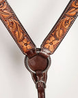 HILASON Western American Leather Horse Headstall & Breast Collar Floral Carved Tack Set Dark Brown