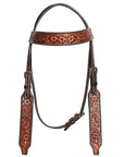 HILASON Western American Leather Horse Headstall & Breast Collar Floral Carved Tack Set Dark Brown