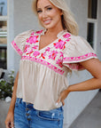 Jaliyah Floral Embroidered Notched V Neck Blouse