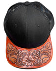 American Darling Men Women Adjustable Cap With Leather On Visor Black