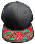 American Darling Men Women Adjustable Cap With Leather On Visor Black