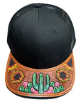 American Darling Men Women Adjustable Cap With Leather On Visor Black