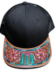 American Darling Men Women Adjustable Cap With Leather On Visor Black