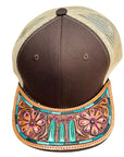 American Darling Men Women Adjustable Cap With Leather On Visor Brown