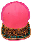 American Darling Men Women Adjustable Cap With Leather On Visor Red