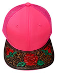 American Darling Men Women Adjustable Cap With Leather On Visor Red
