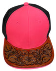 American Darling Men Women Adjustable Cap With Leather On Visor Red w/ Black