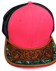 American Darling Men Women Adjustable Cap With Leather On Visor Red w/ Black