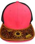 American Darling Men Women Adjustable Cap With Leather On Visor Red w/ Black