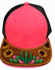 American Darling Men Women Adjustable Cap With Leather On Visor Red w/ Black