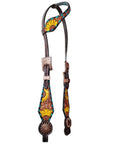 Bar H Equine Genuine Western American Leather Horse Premium Headstall & Breast Collar Set