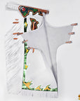 Hilason Bronc Bull Riding Genuine Leather Rodeo Western Chaps White Green