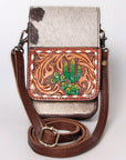 American Darling Cell Phone Holder Hand Tooled Hair-On Genuine Leather Women Bag Western Handbag Purse