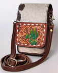 American Darling Cell Phone Holder Hand Tooled Hair-On Genuine Leather Women Bag Western Handbag Purse